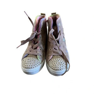 Twinkle Toes By Skechers Girls Star Glitz Gold Light Up Shoes Sneakers Size 3